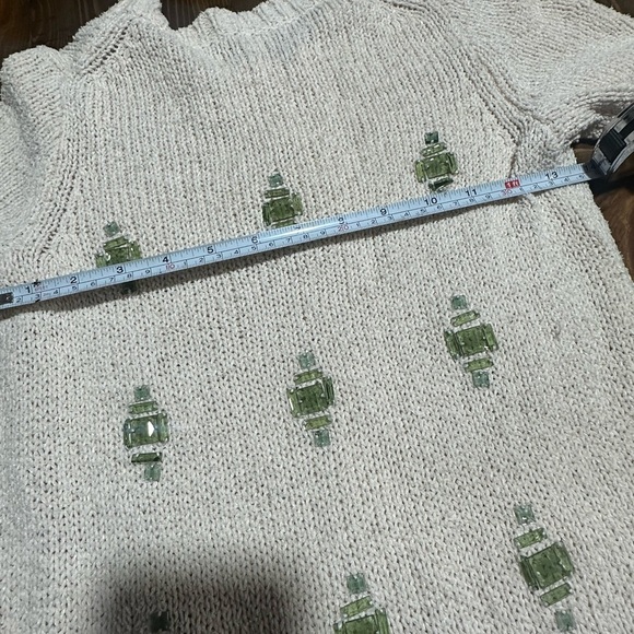 J. Crew Womens Jeweled Medallion Short Sleeve Sweater Linen Cotton Size XS - Picture 6 of 8